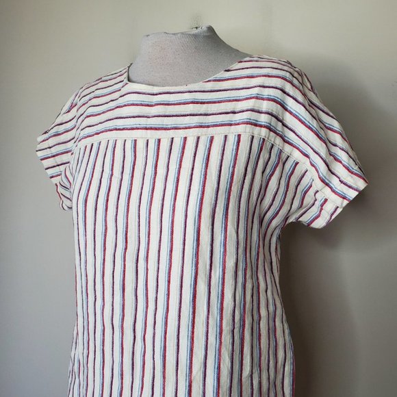 ANTHRO MO:VINT Linen Cream Striped Boho Lagenlook Shift Beach Dress - Picture 5 of 14